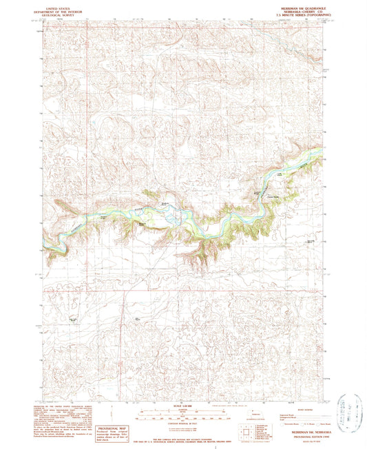 Classic USGS Merriman SW Nebraska 7.5'x7.5' Topo Map Image