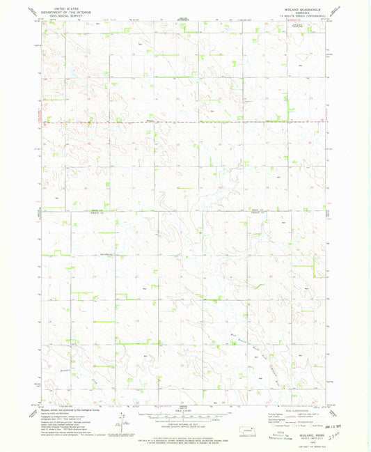 Classic USGS Midland Nebraska 7.5'x7.5' Topo Map Image
