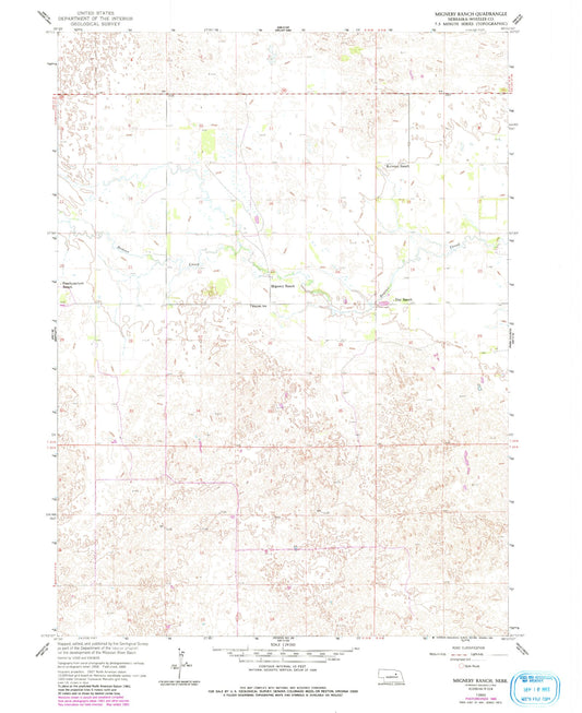 Classic USGS Mignery Ranch Nebraska 7.5'x7.5' Topo Map Image