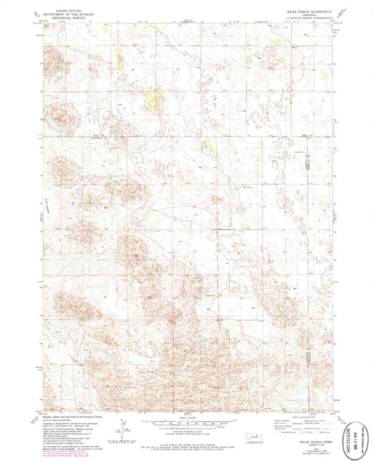 Classic USGS Miles Ranch Nebraska 7.5'x7.5' Topo Map Image