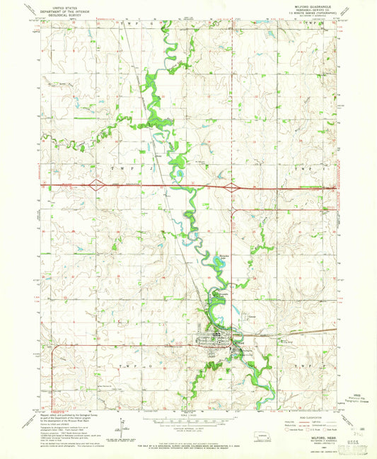 Classic USGS Milford Nebraska 7.5'x7.5' Topo Map Image