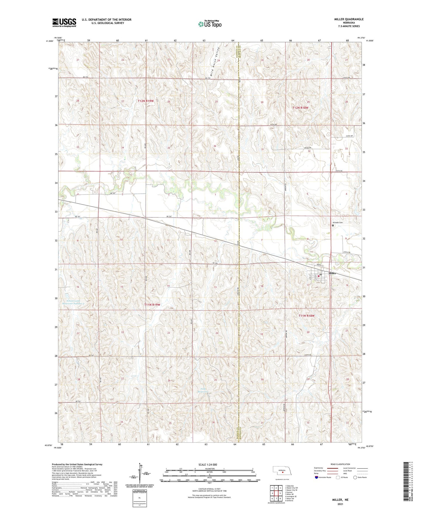 Miller Nebraska US Topo Map Image