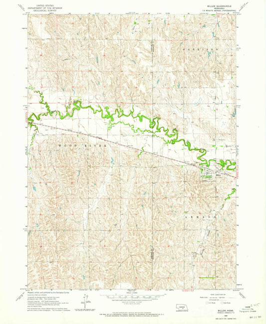 Classic USGS Miller Nebraska 7.5'x7.5' Topo Map Image