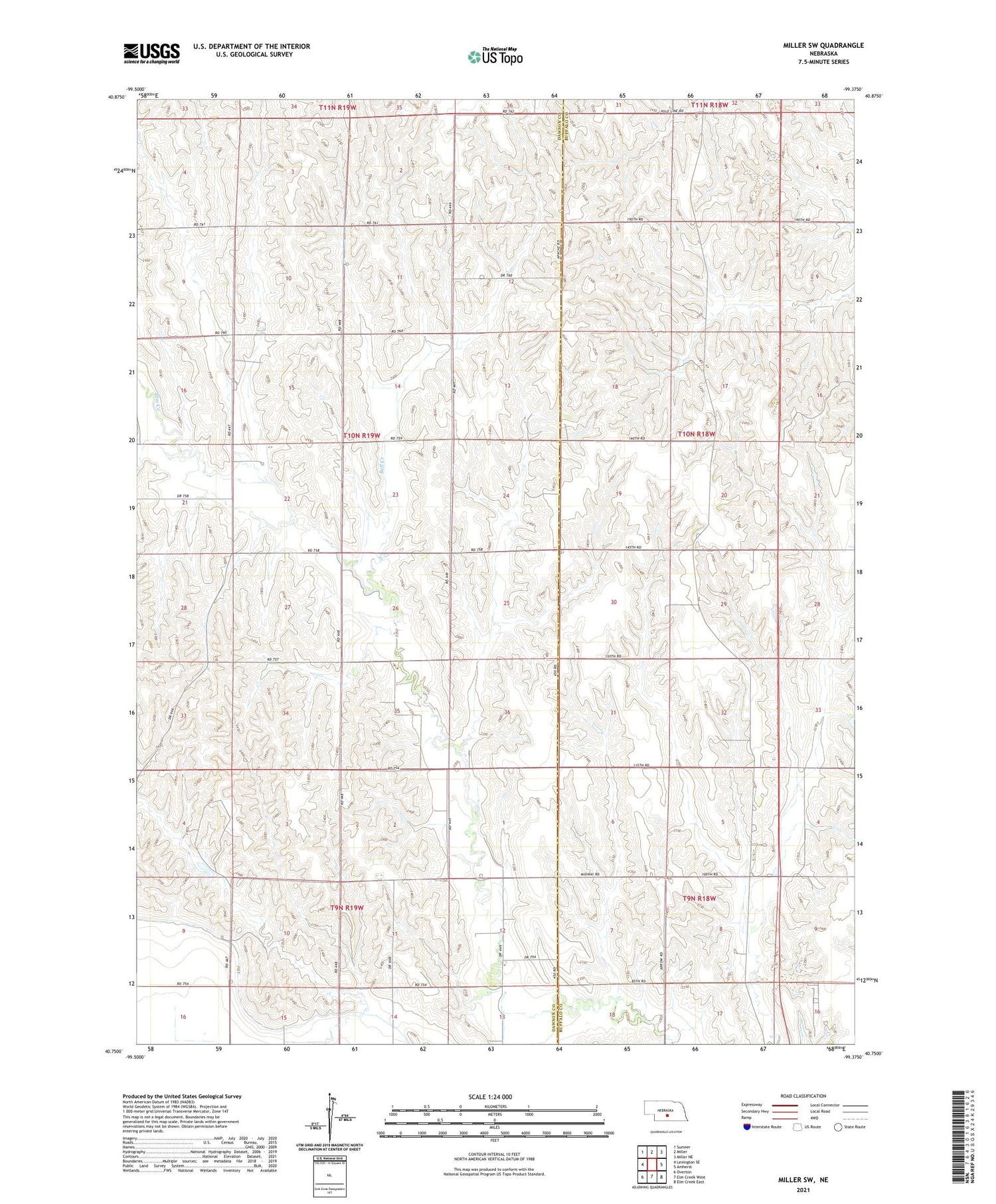 Miller SW Nebraska US Topo Map Image