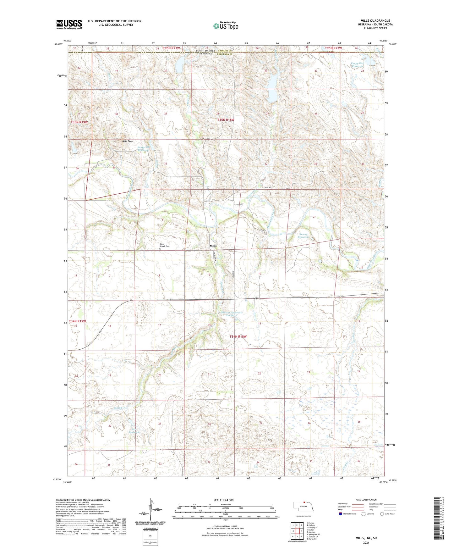 Mills Nebraska US Topo Map Image