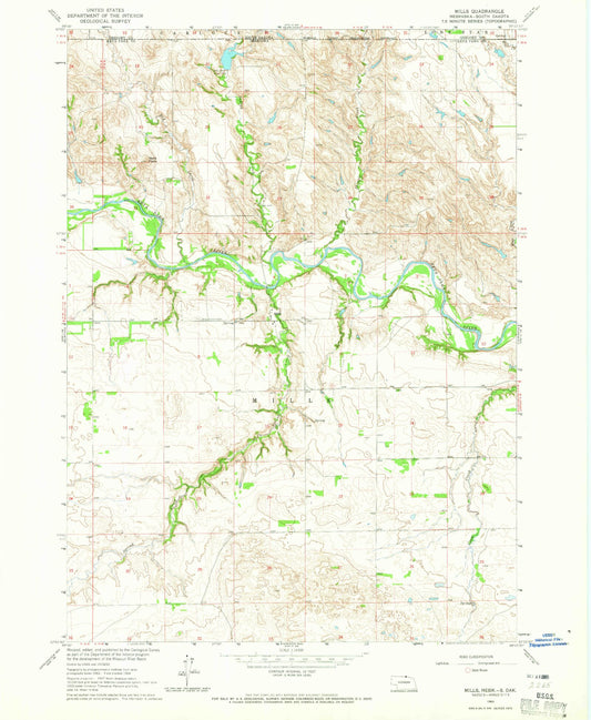 Classic USGS Mills Nebraska 7.5'x7.5' Topo Map Image