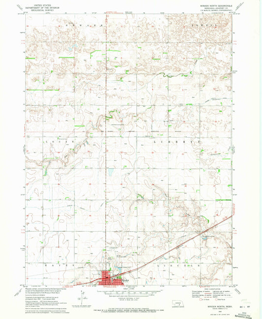 Classic USGS Minden North Nebraska 7.5'x7.5' Topo Map Image