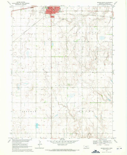 Classic USGS Minden South Nebraska 7.5'x7.5' Topo Map Image