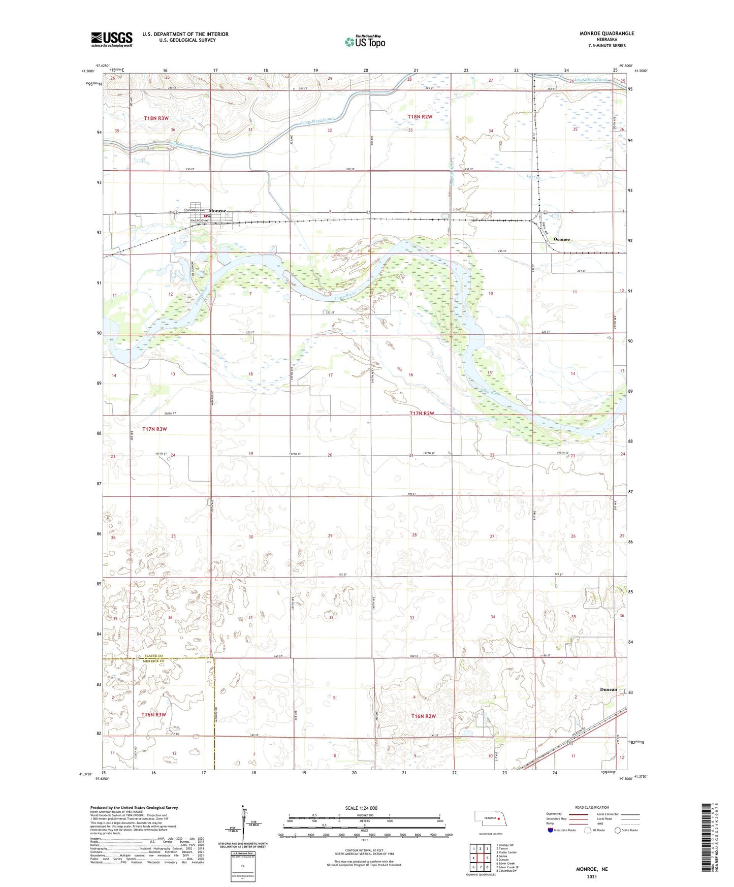 Monroe Nebraska US Topo Map Image