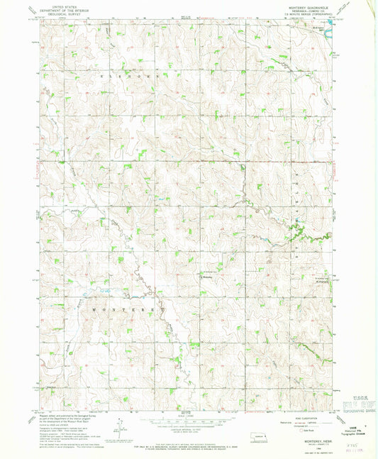 Classic USGS Monterey Nebraska 7.5'x7.5' Topo Map Image