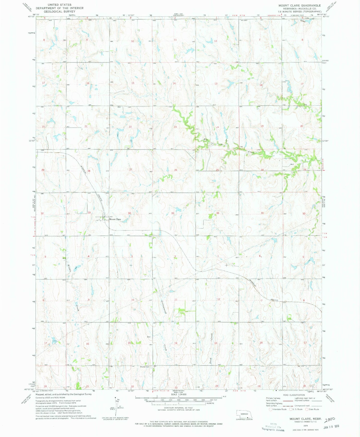 Classic USGS Mount Clare Nebraska 7.5'x7.5' Topo Map Image