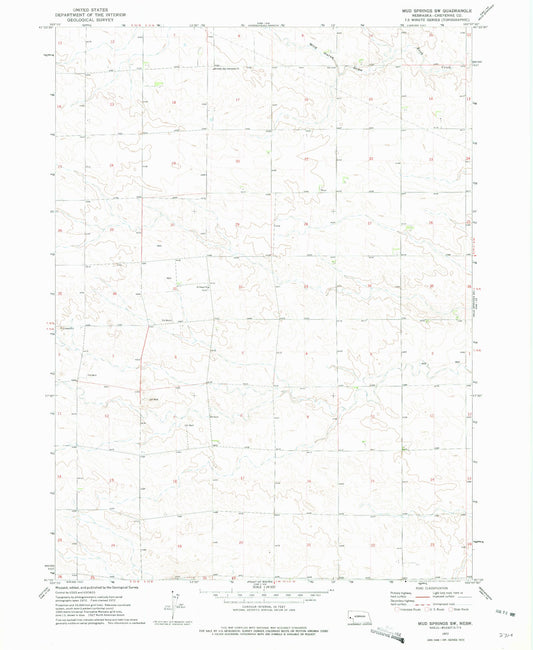 Classic USGS Mud Springs SW Nebraska 7.5'x7.5' Topo Map Image