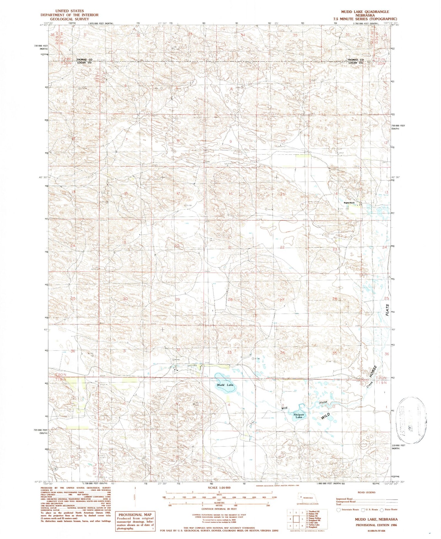 Classic USGS Mudd Lake Nebraska 7.5'x7.5' Topo Map Image