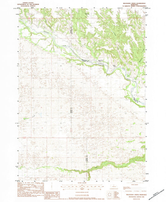 Classic USGS Muleshoe Creek Nebraska 7.5'x7.5' Topo Map Image