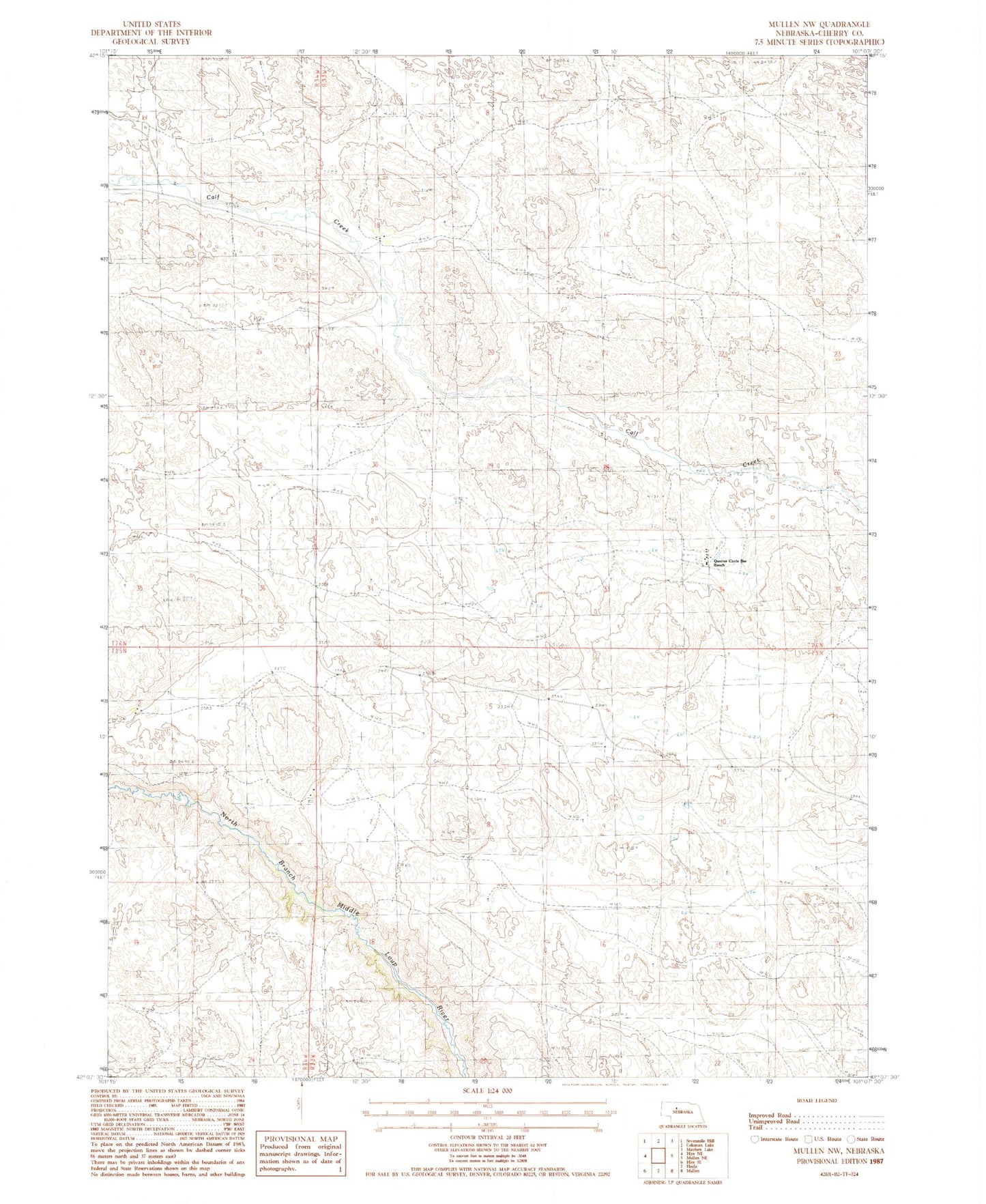 Classic USGS Mullen NW Nebraska 7.5'x7.5' Topo Map Image