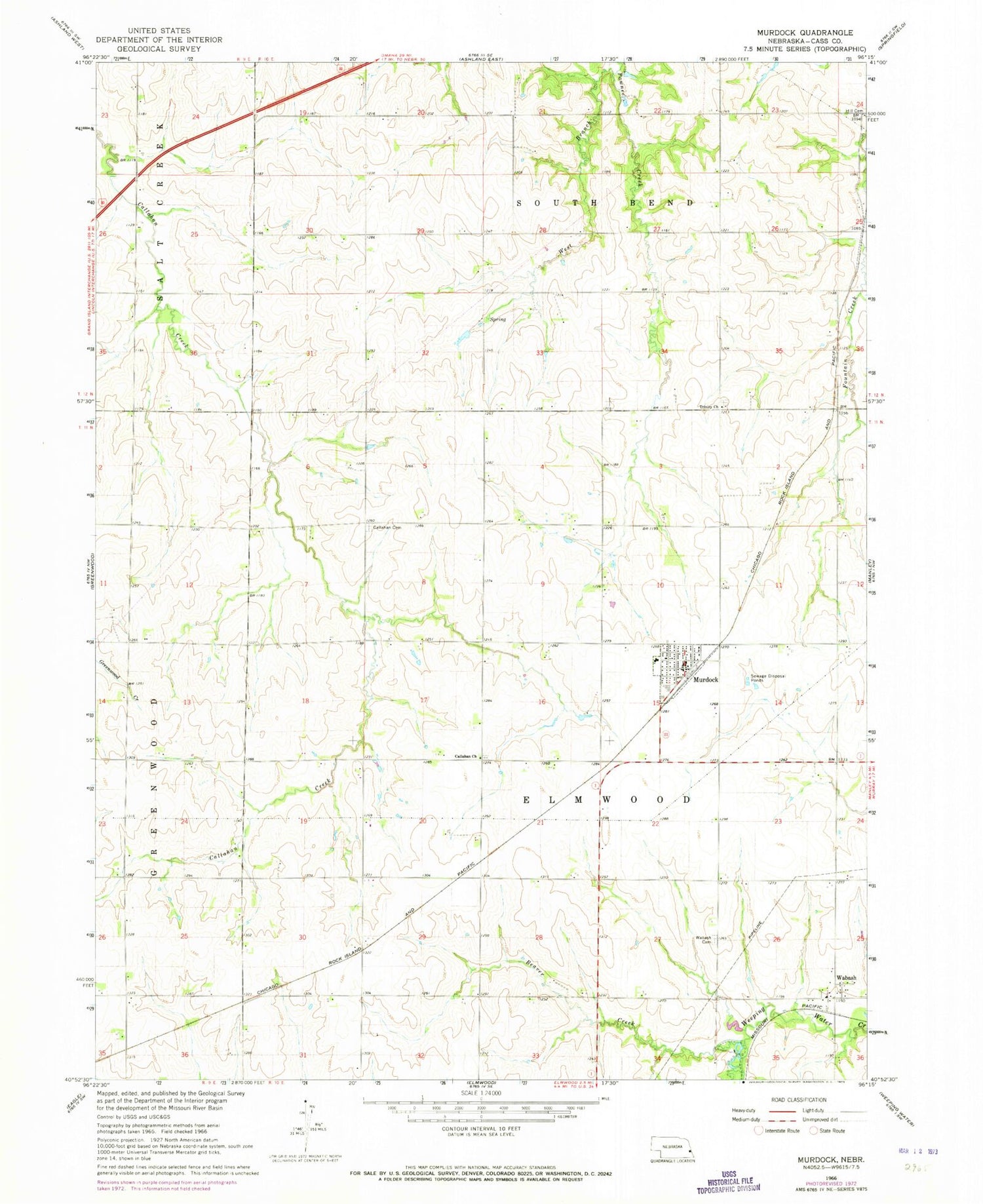 Classic USGS Murdock Nebraska 7.5'x7.5' Topo Map Image