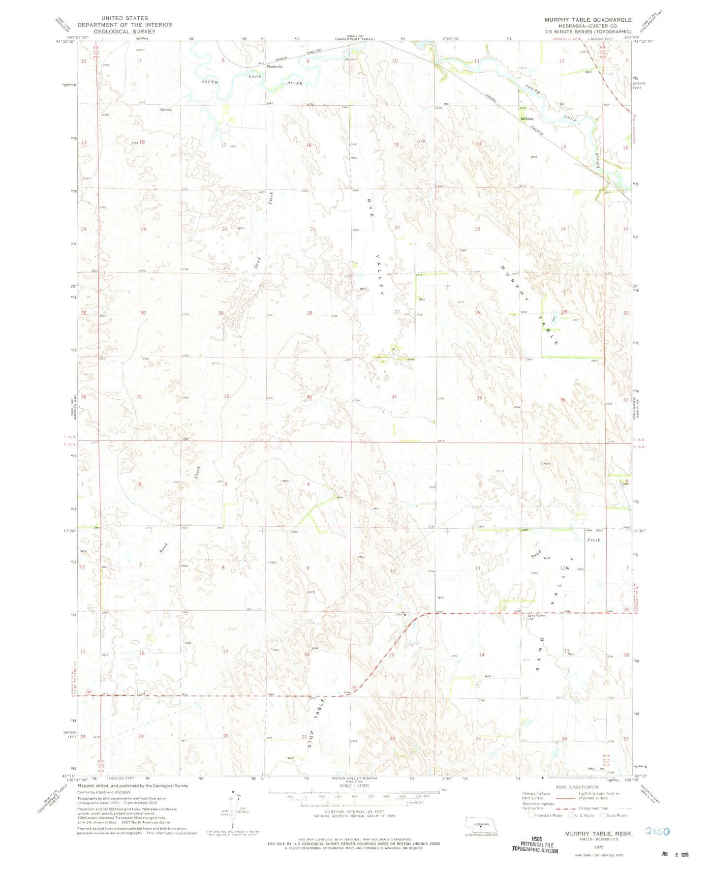 Classic USGS Murphy Table Nebraska 7.5'x7.5' Topo Map Image
