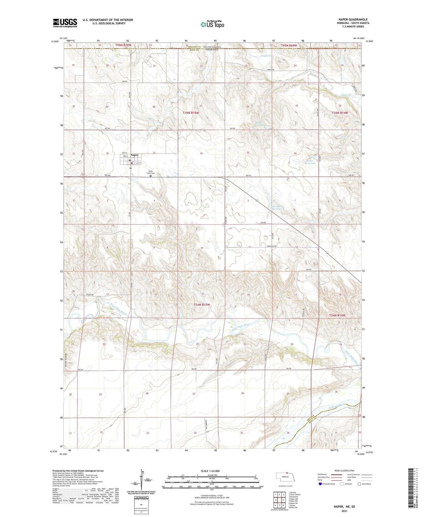 Naper Nebraska US Topo Map Image