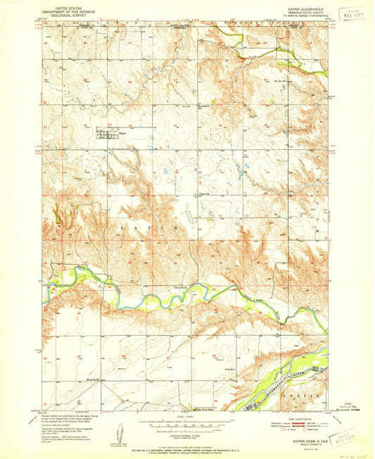 Classic USGS Naper Nebraska 7.5'x7.5' Topo Map Image