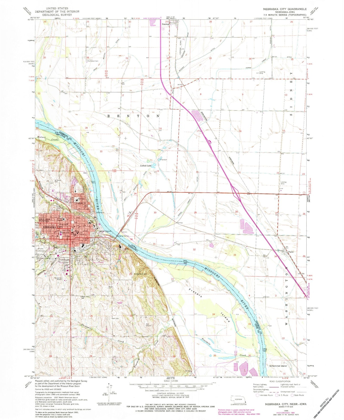 Classic USGS Nebraska City Nebraska 7.5'x7.5' Topo Map Image