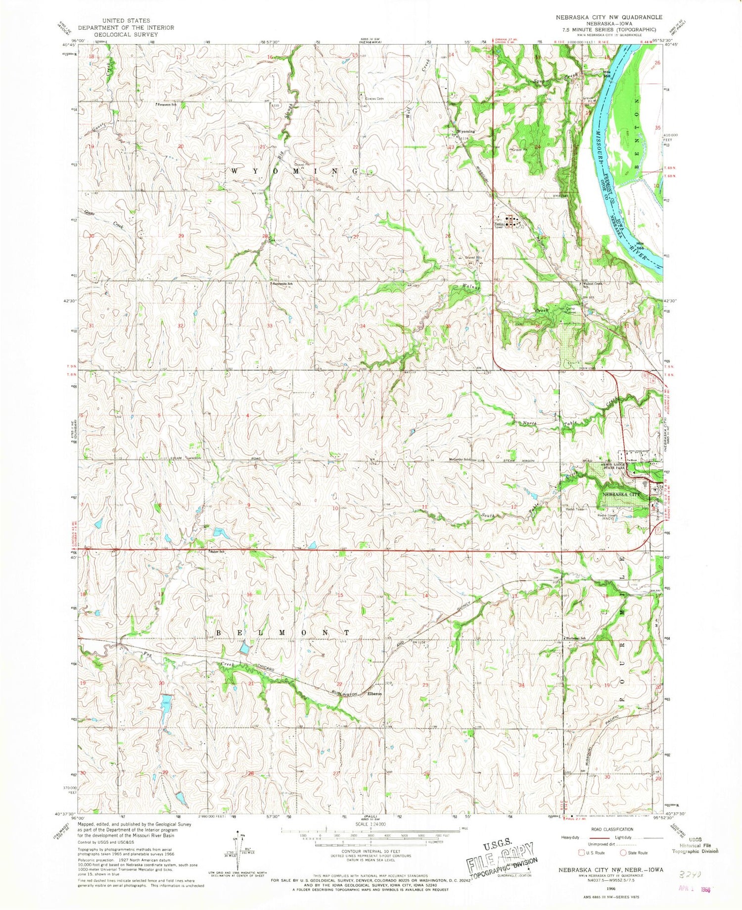 Classic USGS Nebraska City NW Nebraska 7.5'x7.5' Topo Map Image