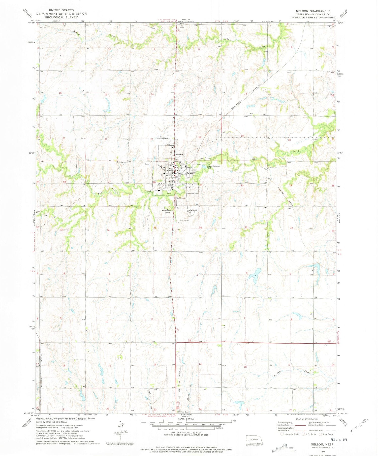 Classic USGS Nelson Nebraska 7.5'x7.5' Topo Map Image