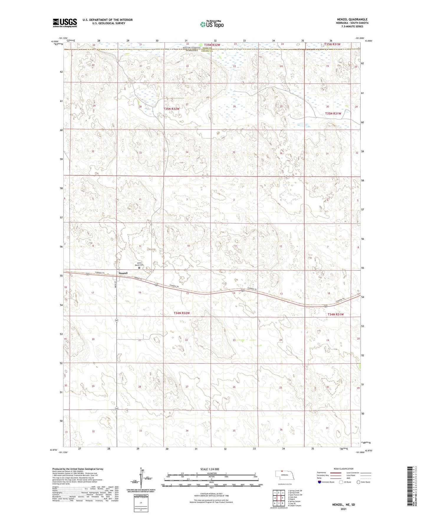 Nenzel Nebraska US Topo Map Image