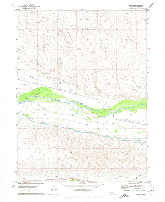 Classic USGS Nevens Nebraska 7.5'x7.5' Topo Map Image