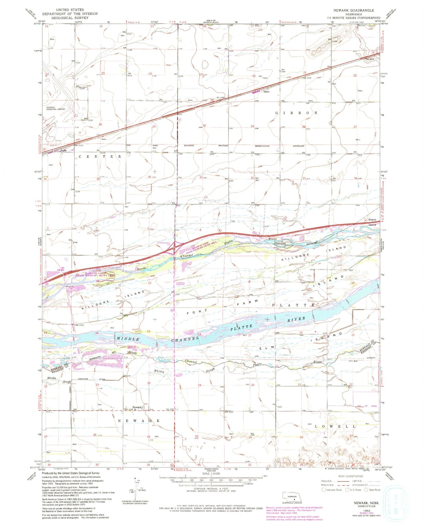 Classic USGS Newark Nebraska 7.5'x7.5' Topo Map Image