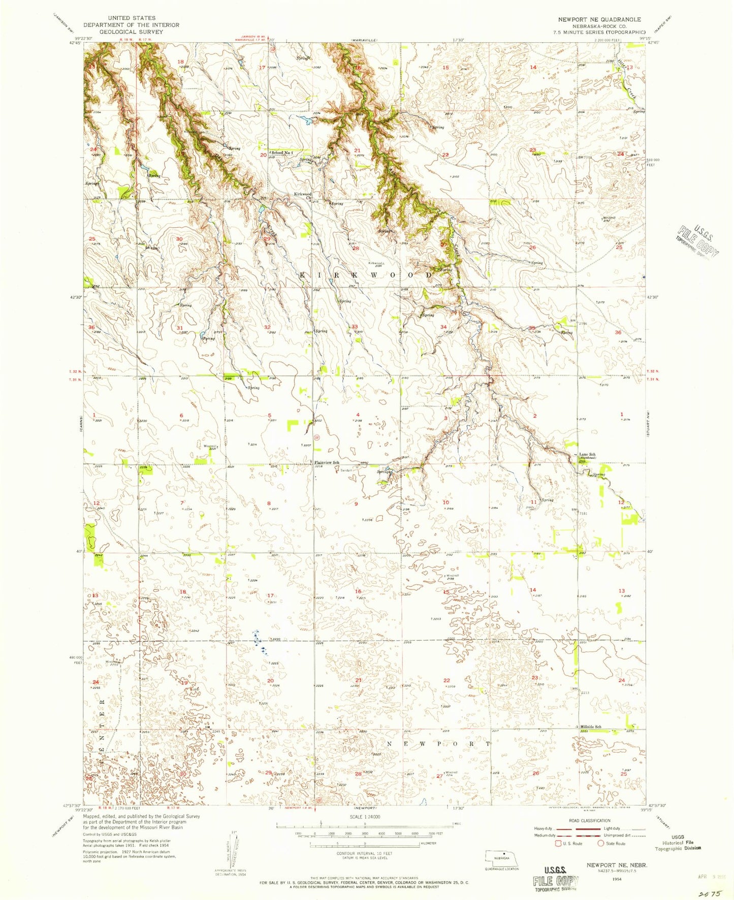 Classic USGS Newport NE Nebraska 7.5'x7.5' Topo Map Image