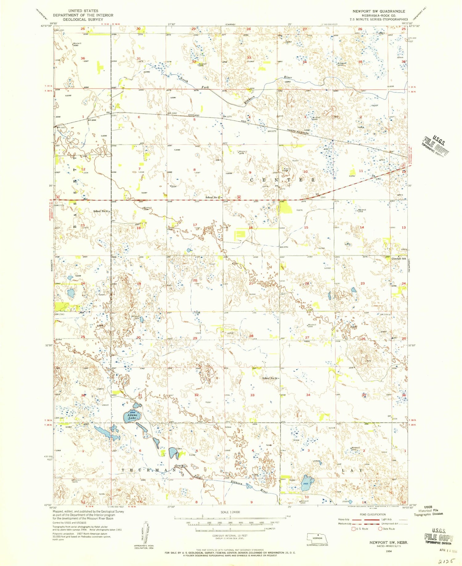 Classic USGS Newport SW Nebraska 7.5'x7.5' Topo Map Image