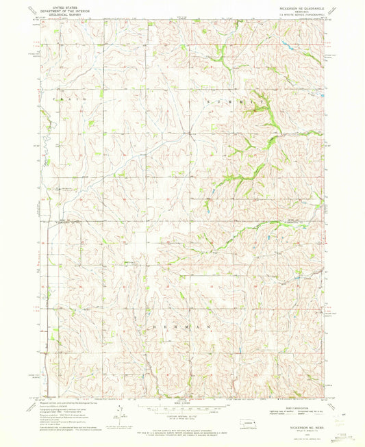 Classic USGS Nickerson NE Nebraska 7.5'x7.5' Topo Map Image
