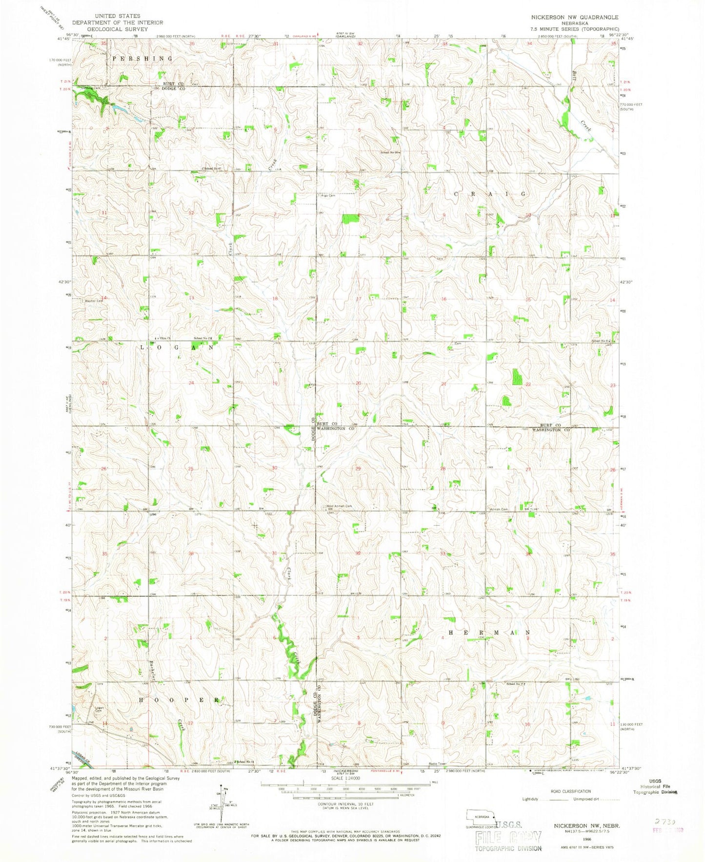 Classic USGS Nickerson NW Nebraska 7.5'x7.5' Topo Map Image