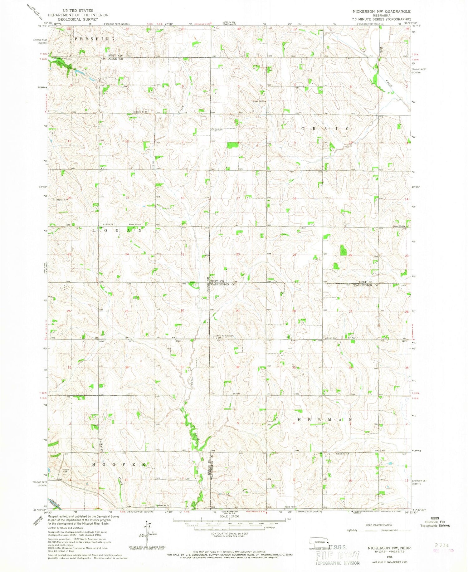 Classic USGS Nickerson NW Nebraska 7.5'x7.5' Topo Map Image