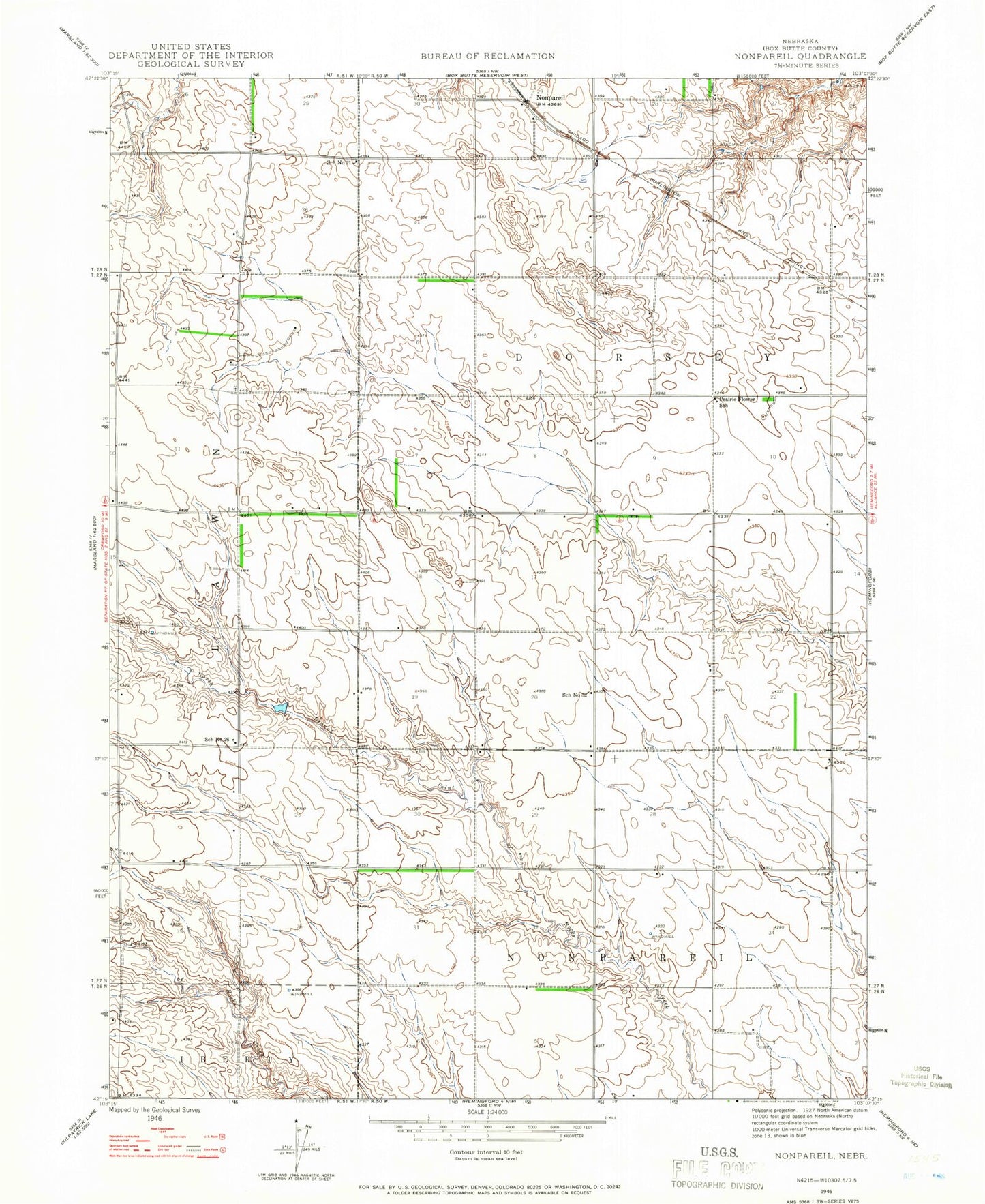 Classic USGS Nonpareil Nebraska 7.5'x7.5' Topo Map Image