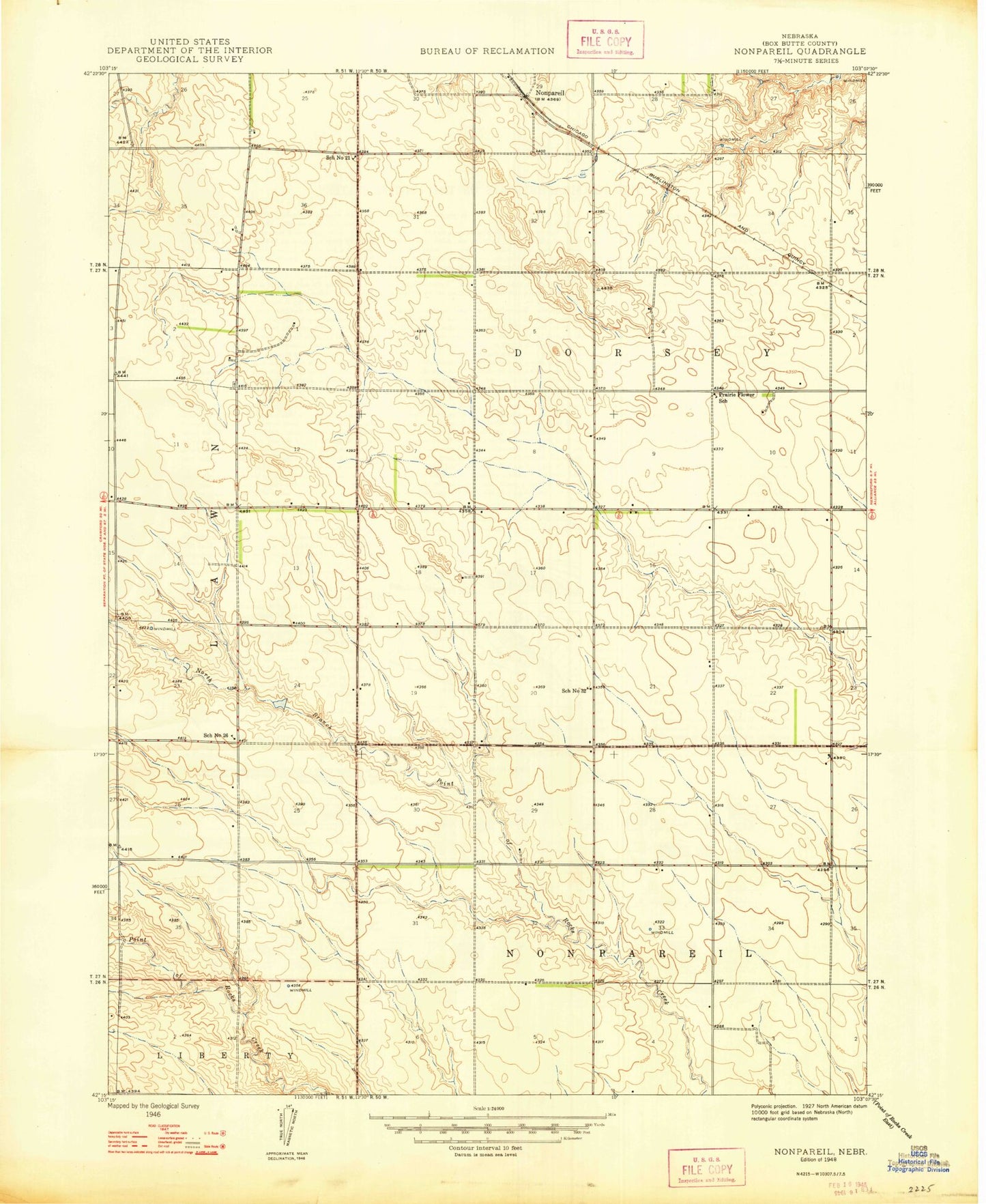 Classic USGS Nonpareil Nebraska 7.5'x7.5' Topo Map Image