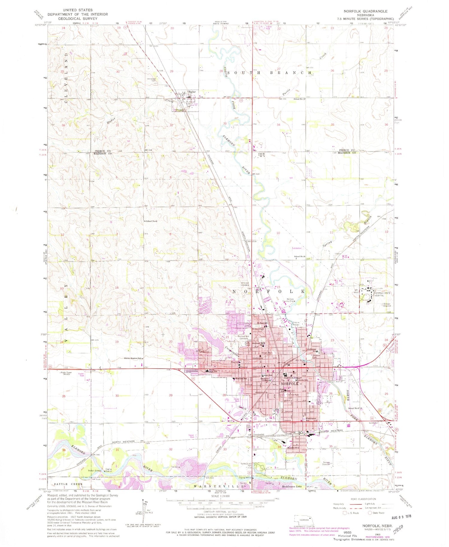 Classic USGS Norfolk Nebraska 7.5'x7.5' Topo Map Image