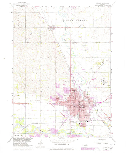 Classic USGS Norfolk Nebraska 7.5'x7.5' Topo Map Image