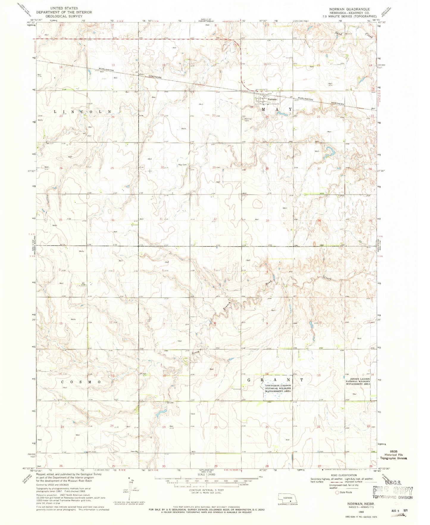 Classic USGS Norman Nebraska 7.5'x7.5' Topo Map Image