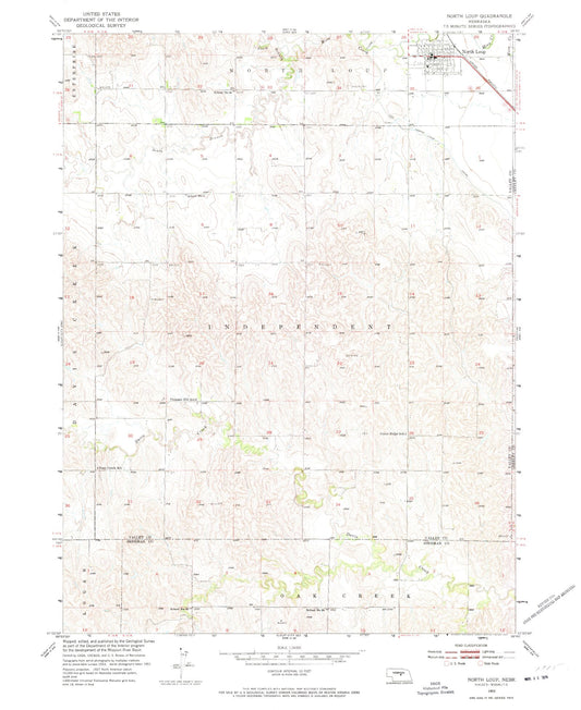 Classic USGS North Loup Nebraska 7.5'x7.5' Topo Map Image