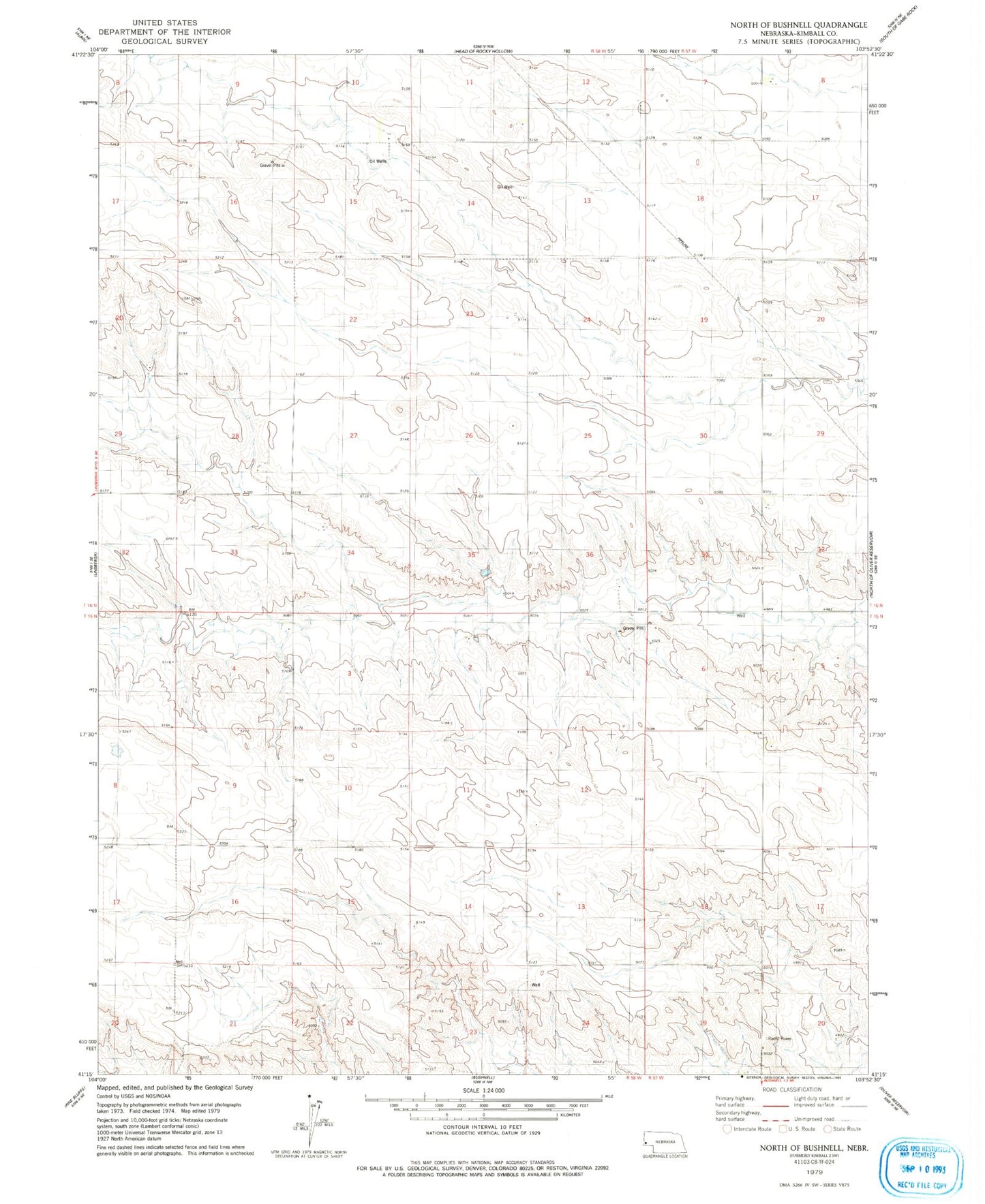 Classic USGS North of Bushnell Nebraska 7.5'x7.5' Topo Map Image