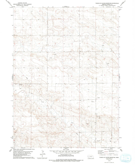 Classic USGS North of Oliver Reservoir Nebraska 7.5'x7.5' Topo Map Image