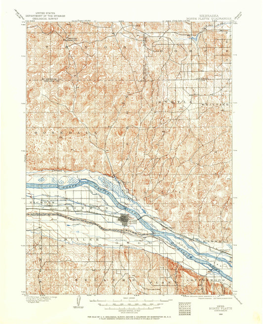 Historic 1899 North Platte Nebraska 30'x30' Topo Map Image