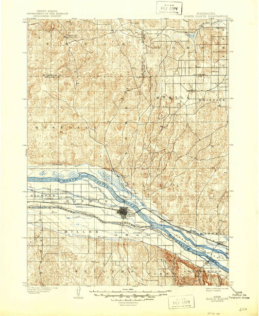 Historic 1902 North Platte Nebraska 30'x30' Topo Map Image