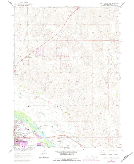 Classic USGS North Platte East Nebraska 7.5'x7.5' Topo Map Image