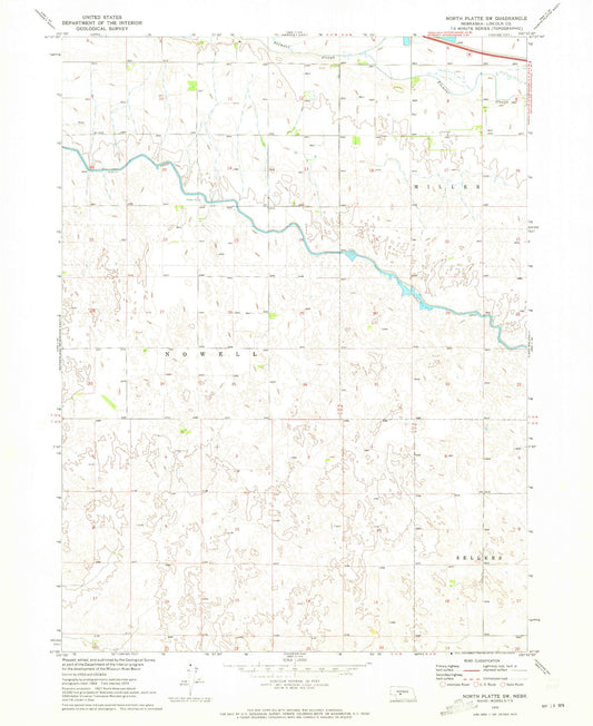 Classic USGS North Platte SW Nebraska 7.5'x7.5' Topo Map Image