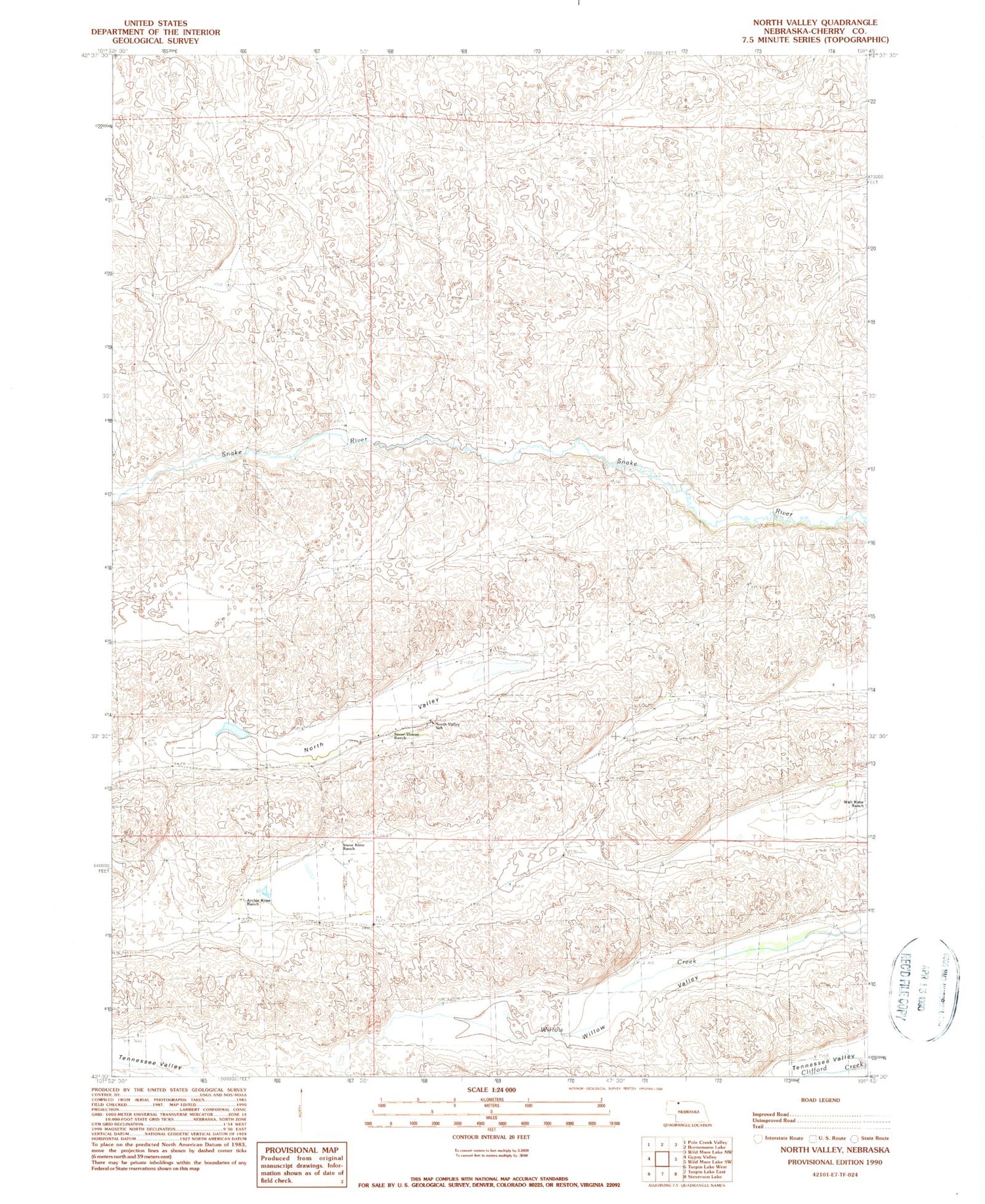 Classic USGS North Valley Nebraska 7.5'x7.5' Topo Map Image
