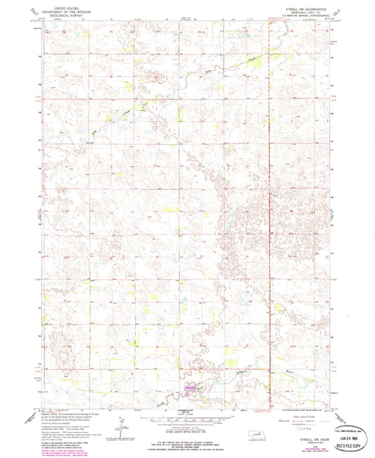 Classic USGS O'Neill SW Nebraska 7.5'x7.5' Topo Map Image