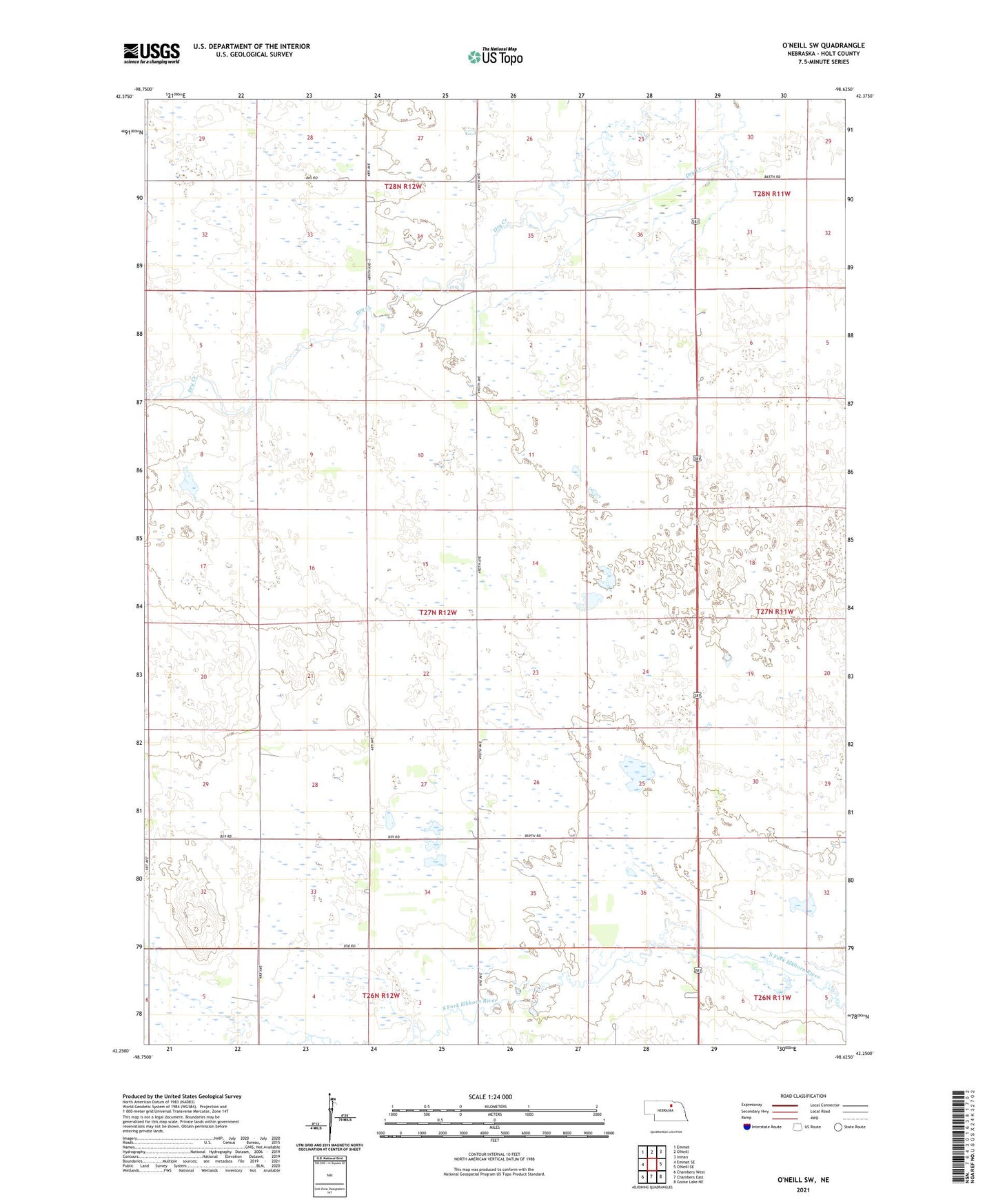 O'Neill SW Nebraska US Topo Map Image
