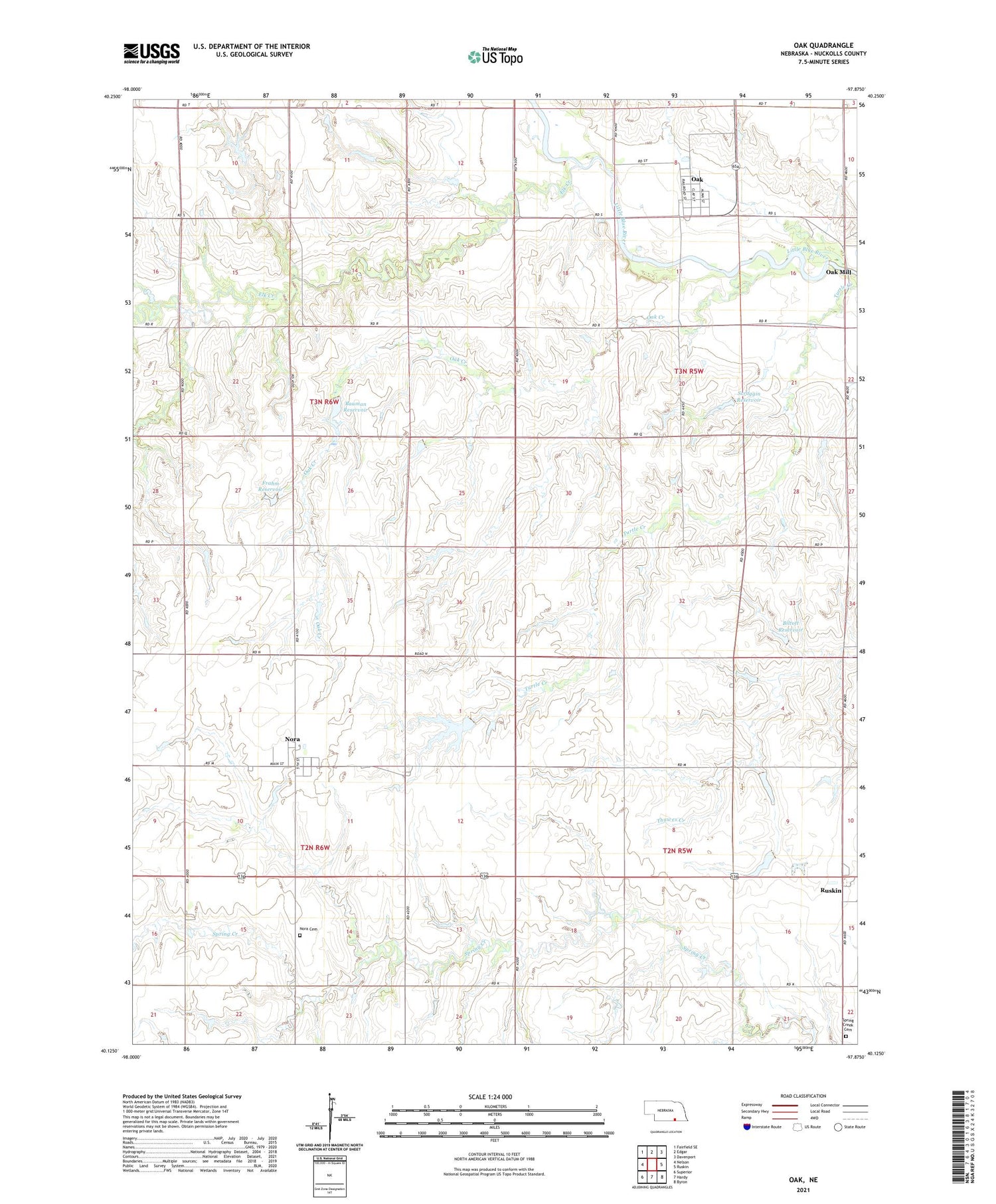 Oak Nebraska US Topo Map Image